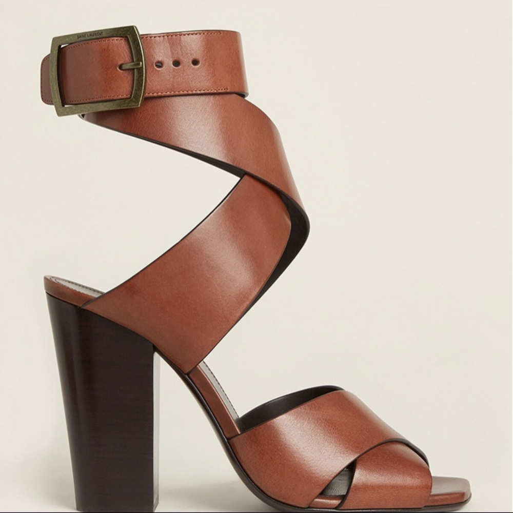 Saint Laurent - Brown Oak ankle strap sandal